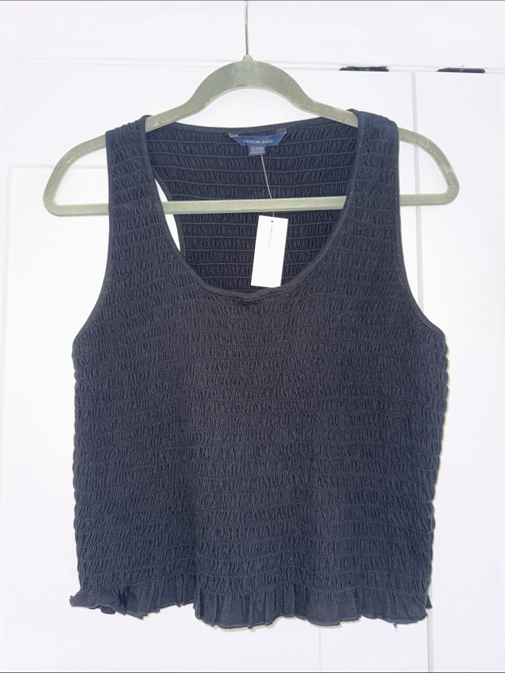 American Eagle Outfitters Black Smocked Tank Top